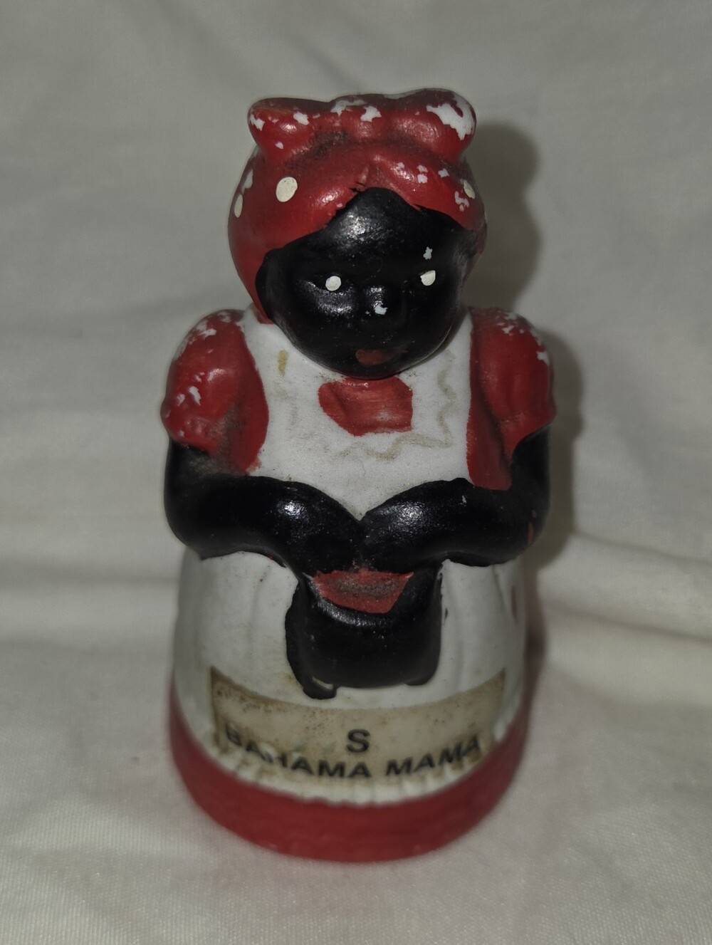 Vintage 1990s Red and White Ceramic Mammy Single Salt Shaker